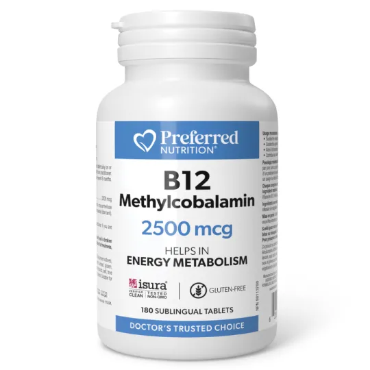 Preferred Nutrition B12 Méthylcobalamine 2500 mcg, 80 Comprimés Sublinguaux