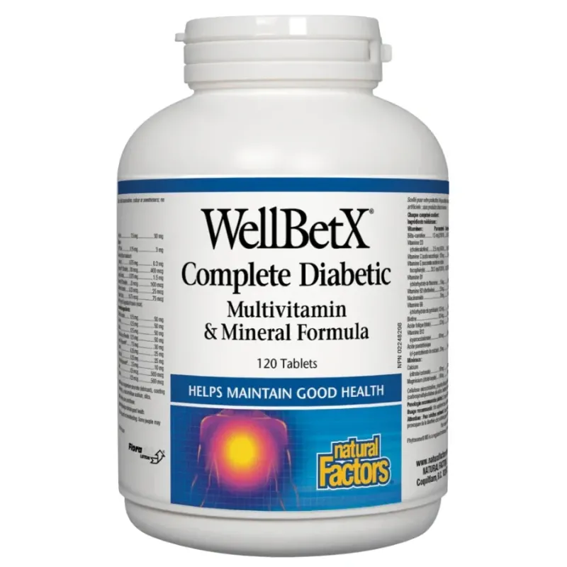 Natural Factors 내추럴 팩터스 WellBetX Complete Diabetic Multivitamin & Mineral Formula, 120정 | 매일 업데이트되는 특가 상품 | VITASHOP