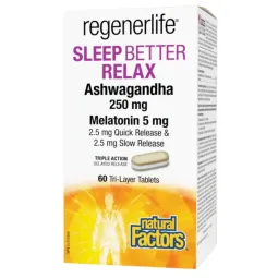 Natural Factors  Regenerlife Dormez mieux Détendez-vous Ashwagandha 250 mg
