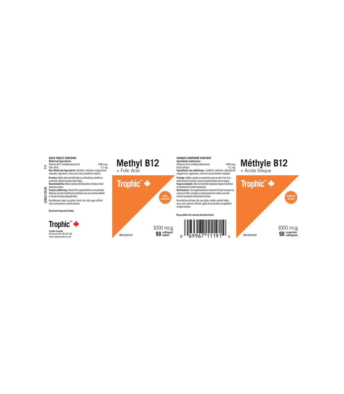 Trophic Vitamins 트로픽 비타민즈 메틸 B12 + 엽산 1000mcg 90정 | 매일 업데이트되는 특가 상품 | VITASHOP