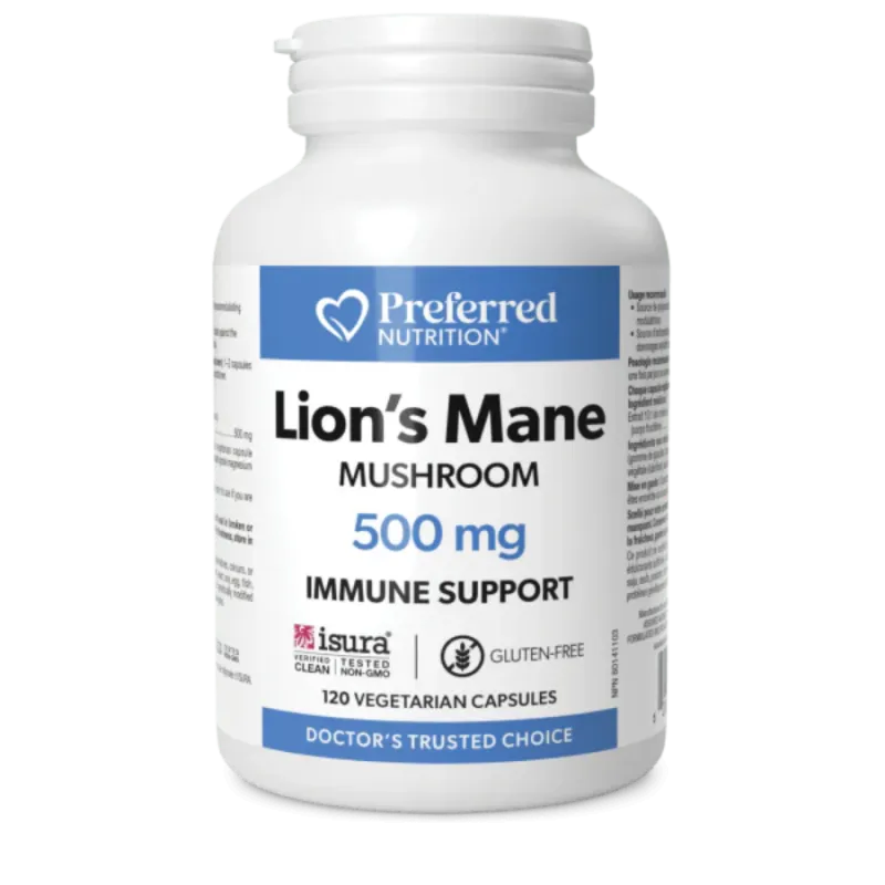 Preferred Nutrition Champignon crinière de lion 500 mg 120 Capsules Végétales | Prix imbattables, offres quotidiennes | VITASHOP