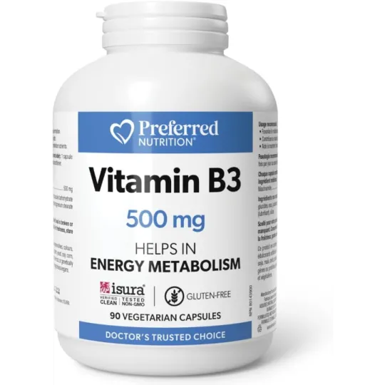 Preferred Nutrition 비타민 B3 500mg 90 베지 캡슐 | 뛰어난 가격, 일일 특가 | VITASHOP