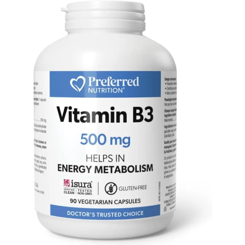 Preferred Nutrition 비타민 B3 500mg 90 베지 캡슐 | 뛰어난 가격, 일일 특가 | VITASHOP