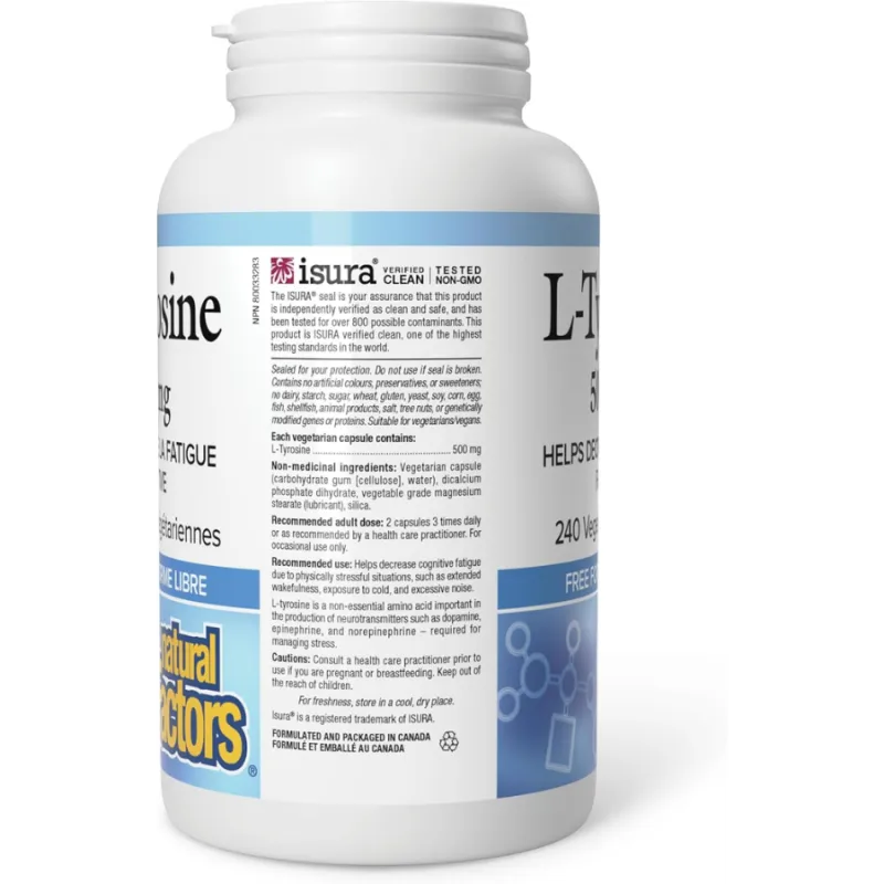 Natural Factors L-티로신 500mg, 240 베지테리언 캡슐 | 뛰어난 가격, 일일 특가 | VITASHOP