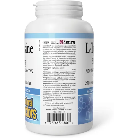 Natural Factors L-酪氨酸 500毫克, 240粒素食胶囊 | 无与伦比的价格，每日优惠 | VITASHOP