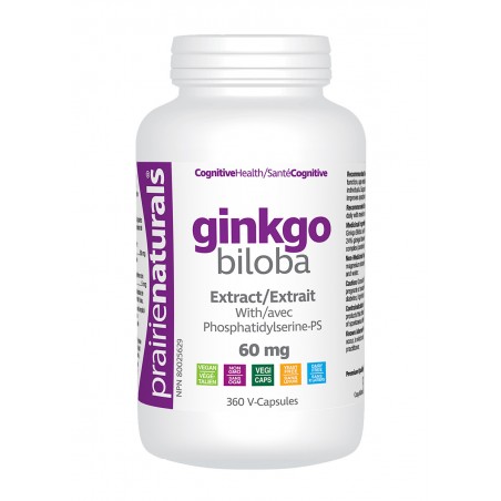 Prairie Naturals Ginkgo Biloba Extract 60 mg with Phosphatidylserine 360 Vegi Capsules | Unbeatable Prices, Daily Deals | VITASH