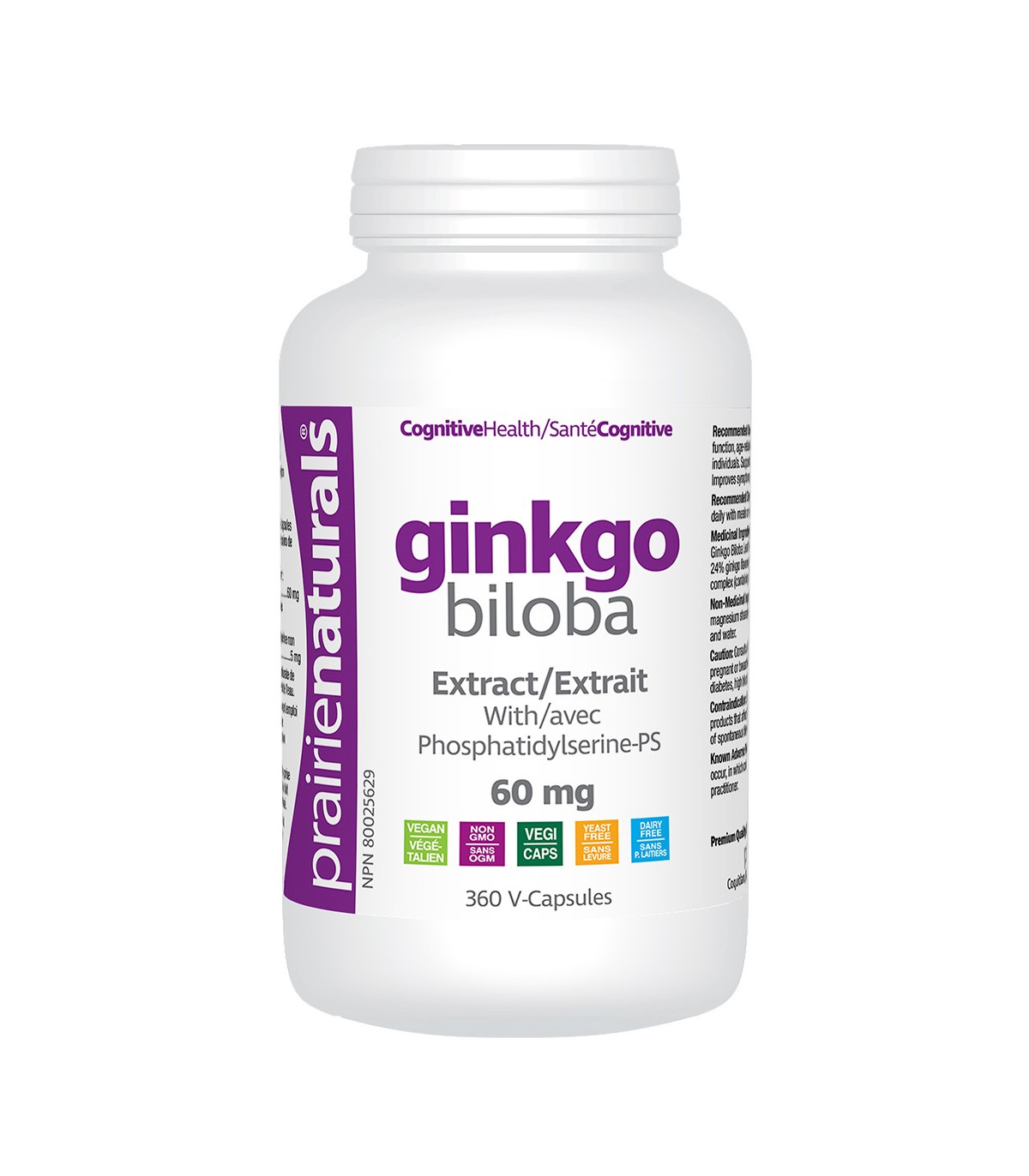 Prairie Naturals Ginkgo Biloba Extract 60 mg with Phosphatidylserine 360 Vegi Capsules | Unbeatable Prices, Daily Deals | VITASH