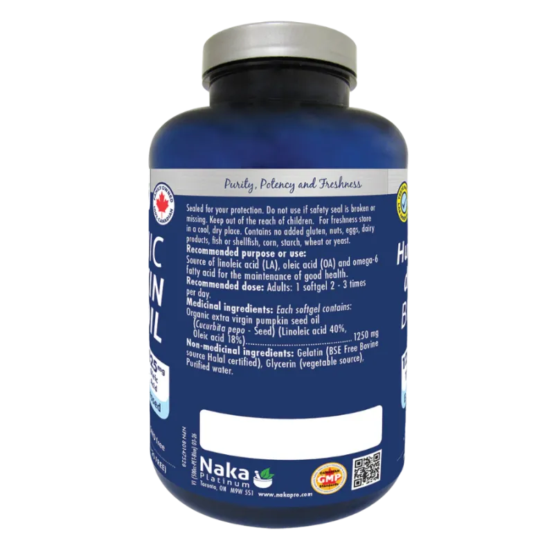 NAKA Huile de Graines de Citrouille Bio 1250 mg, 160 Gélules | Prix Imbattables, Offres Quotidiennes | VITASHOP