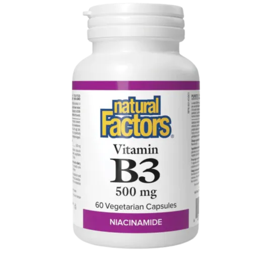Natural Factors 비타민 B3 500mg 나이아신아마이드, 60 베지 캡슐 | 뛰어난 가격, 일일 특가 | VITASHOP