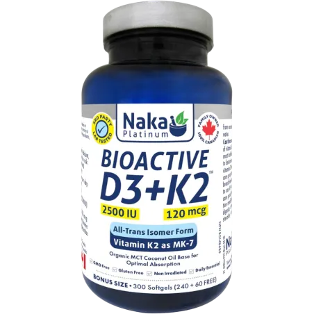 NAKA Platinum BioActive D3+K2 dans l'huile MCT 2500UI 300 Gélules Molles | Prix imbattables, Offres quotidiennes | VITASHOP