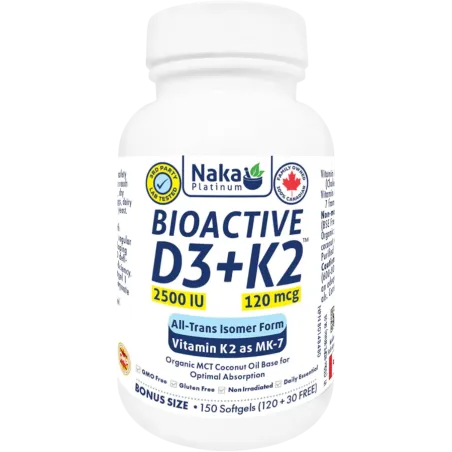 NAKA 플래티넘 BioActive D3+K2 in MCT 오일 2500IU 150 소프트젤 | 최고의 가격, 일일 할인 | VITASHOP