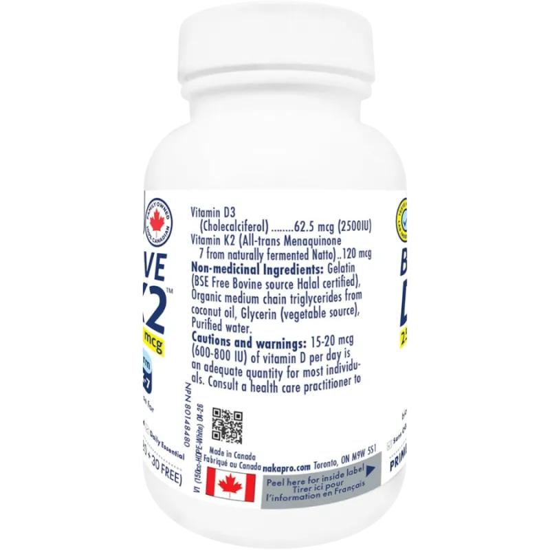 NAKA Platinum BioActive D3+K2 dans l'huile MCT 2500UI 150 Gélules Molles | Prix imbattables, Offres quotidiennes | VITASHOP
