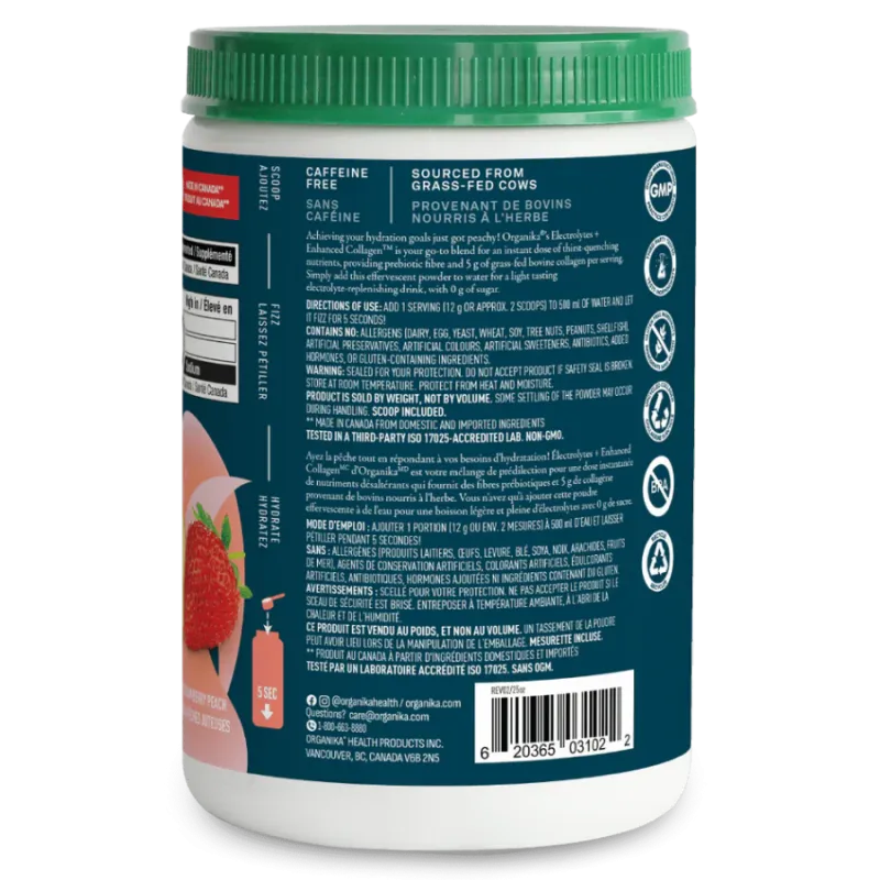 Organika Electrolytes Enhanced Collagen Juicy Strawberry Peach 360 g | Unbeatable Prices, Daily Deals | VITASHOP