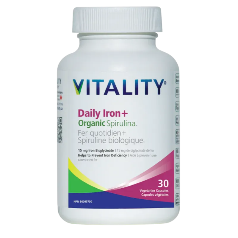 Daily Iron + Organic Spirulina 30 Vegi Capsules | Safest & Easiest Shopping Vitamins Online | VITASHOP