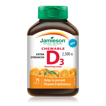 Jamieson Vitamin D3 Ex Strength 2,500 IU 75 Chewable Tablets | Unbeatable Prices, Daily Deals | VITASHOP