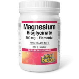 Natural Factors Magnésium Bisglycinate Pur 200 mg 240 g | Prix imbattables, Offres quotidiennes | VITASHOP
