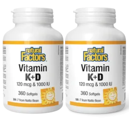 Natural Factors [2 for Deal] Vitamin K+D 120 mcg / 1000 IU, 360 Softgels | Unbeatable Prices, Daily Deals | VITASHOP