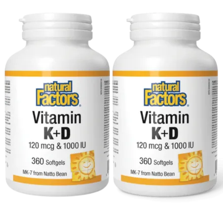 Natural Factors [2 for Deal] Vitamin K+D 120 mcg / 1000 IU, 360 Softgels | Unbeatable Prices, Daily Deals | VITASHOP