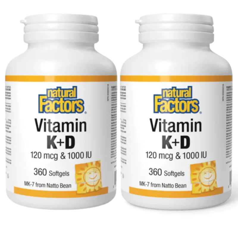 Natural Factors [2 for Deal] Vitamin K+D 120 mcg / 1000 IU, 360 Softgels | Unbeatable Prices, Daily Deals | VITASHOP