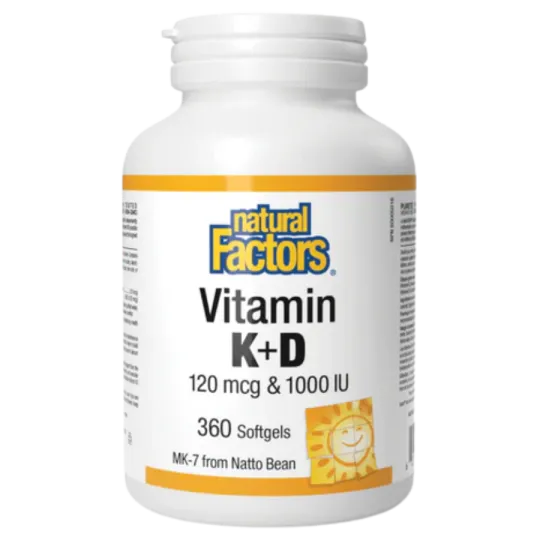 Natural Factors Vitamin K+D 120 mcg / 1000 IU, 360 Softgels | Unbeatable Prices, Daily Deals | VITASHOP