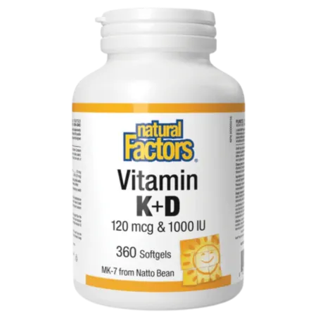 Natural Factors Vitamin K+D 120 mcg / 1000 IU, 360 Softgels | Unbeatable Prices, Daily Deals | VITASHOP