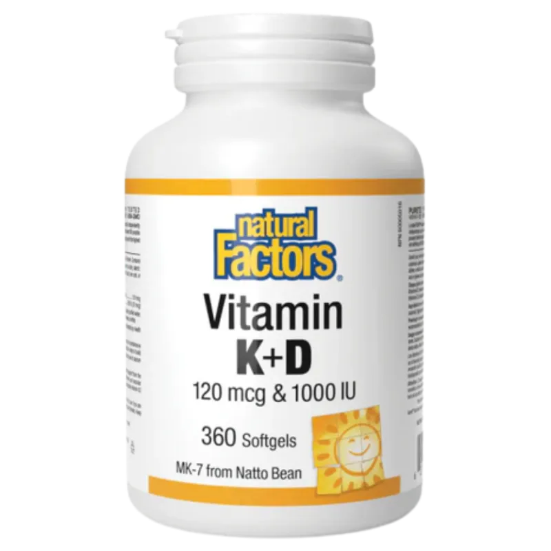 Natural Factors Vitamin K+D 120 mcg / 1000 IU, 360 Softgels | Unbeatable Prices, Daily Deals | VITASHOP