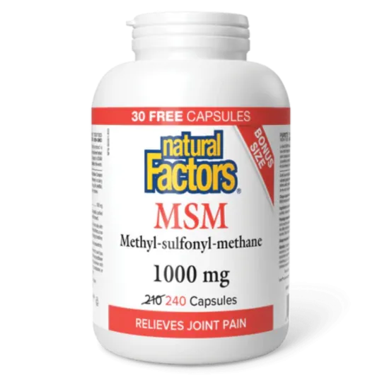 Natural Factors 내추럴 팩터스 MSM 메틸-설포닐-메탄 1000 mg, 240 캡슐 | 매일 업데이트되는 특가 상품 | VITASHOP