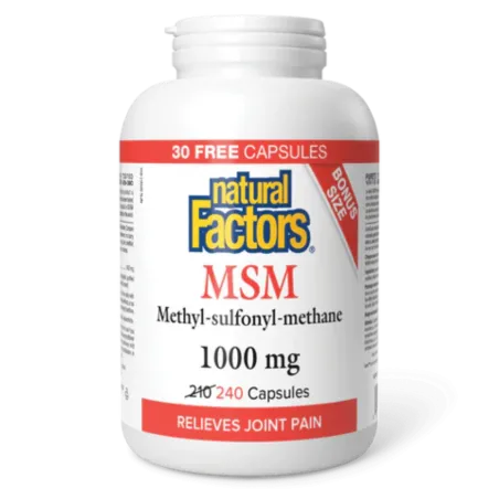 Natural Factors 내추럴 팩터스 MSM 메틸-설포닐-메탄 1000 mg, 240 캡슐 | 매일 업데이트되는 특가 상품 | VITASHOP