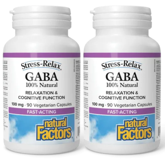 Natural Factors [2 for Deal] 내추럴 팩터스 스트레스 완화 100% 천연 GABA 100mg, 식물성 캡슐 90정 | 매일 업데이트되는 특가 상품 | VITASHOP