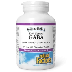 Natural Factors 내추럴 팩터스 스트레스 완화 100% 천연 GABA, 열대 과일 맛, 60 츄어블 정제 | 매일 업데이트되는 특가 상품 | VITASHOP