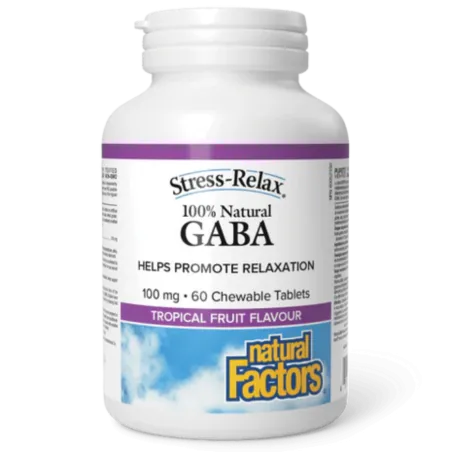 Natural Factors Stress-Relax 100% Natural GABA, Tropical Fruit Flavour, 60 Chewable Tablets | Unbeatable Prices, Daily Deals | V