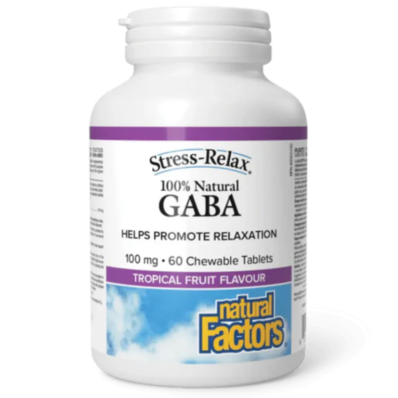 Natural Factors Stress-Relax 100% Natural GABA, Tropical Fruit Flavour, 60 Chewable Tablets | Unbeatable Prices, Daily Deals | V