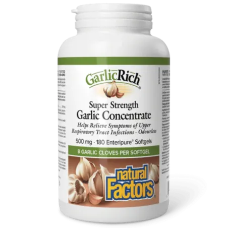 Natural Factors 내추럴 팩터스 GarlicRich 초강력 마늘 농축액 500 mg, 180 Enteripure Softgels | 매일 업데이트되는 특가 상품 | VITASHOP