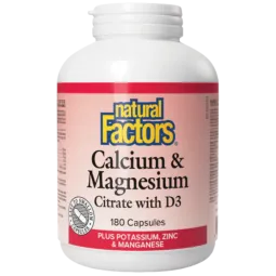 Natural Factors Calcium & Magnesium Citrate with D3 Plus Potassium, Zinc & Manganese, 180 Capsules | Unbeatable Prices, Daily De