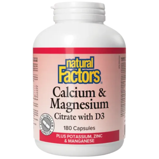 Natural Factors 내추럴 팩터스 D3 Plus 칼륨, 아연 및 망간 함유 칼슘 및 마그네슘 구연산염, 180 캡슐 | 매일 업데이트되는 특가 상품 | VITASHOP