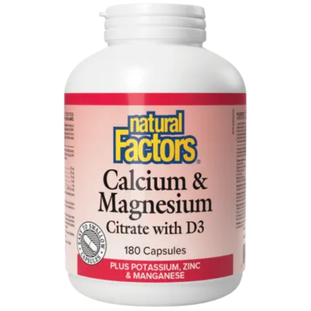 Natural Factors 내추럴 팩터스 D3 Plus 칼륨, 아연 및 망간 함유 칼슘 및 마그네슘 구연산염, 180 캡슐 | 매일 업데이트되는 특가 상품 | VITASHOP