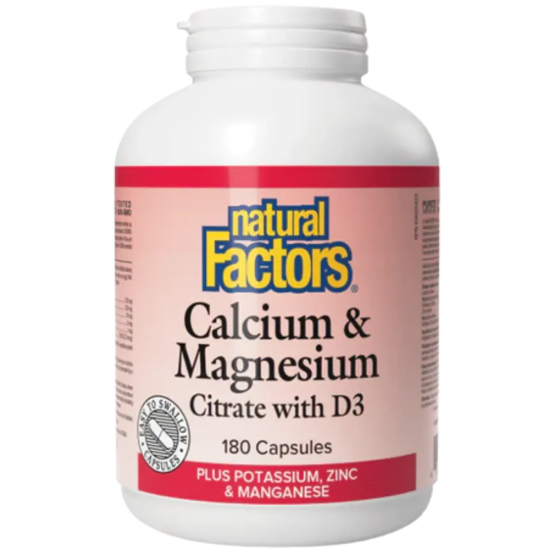 Natural Factors 내추럴 팩터스 D3 Plus 칼륨, 아연 및 망간 함유 칼슘 및 마그네슘 구연산염, 180 캡슐 | 매일 업데이트되는 특가 상품 | VITASHOP