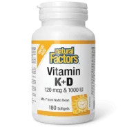 Natural Factors 내추럴 팩터스 비타민 K+D 120 mcg / 1000 IU, 180 소프트젤 | 매일 업데이트되는 특가 상품 | VITASHOP