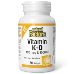 Natural Factors 내추럴 팩터스 비타민 K+D 120 mcg / 1000 IU, 180 소프트젤 | 매일 업데이트되는 특가 상품 | VITASHOP