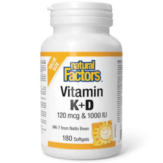 Natural Factors 내추럴 팩터스 비타민 K+D 120 mcg / 1000 IU, 180 소프트젤 | 매일 업데이트되는 특가 상품 | VITASHOP