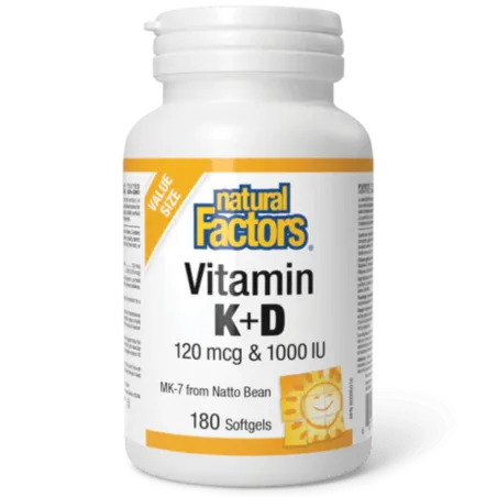 Natural Factors 내추럴 팩터스 비타민 K+D 120 mcg / 1000 IU, 180 소프트젤 | 매일 업데이트되는 특가 상품 | VITASHOP