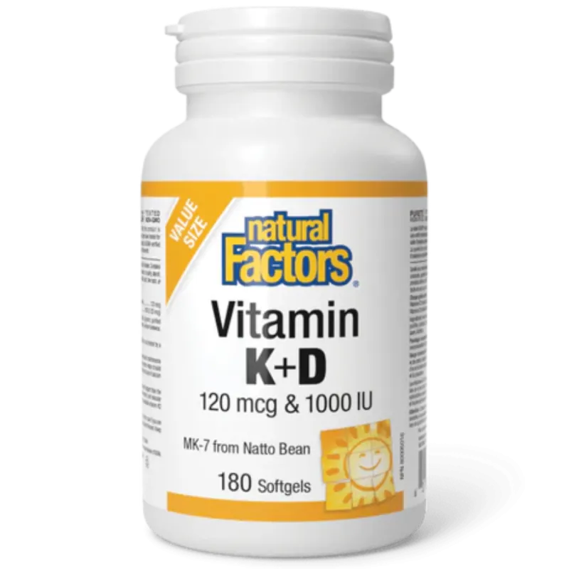 Natural Factors 내추럴 팩터스 비타민 K+D 120 mcg / 1000 IU, 180 소프트젤 | 매일 업데이트되는 특가 상품 | VITASHOP