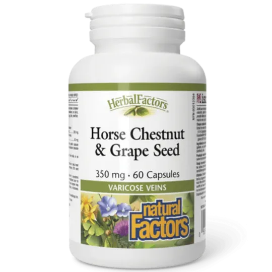 Natural Factors 내추럴 팩터스 HerbalFactors 마로니에 & 포도씨 350 mg, 60 캡슐 | 매일 업데이트되는 특가 상품 | VITASHOP