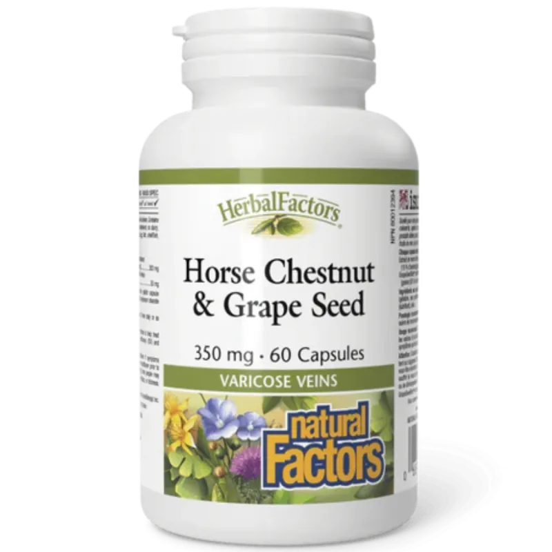 Natural Factors 내추럴 팩터스 HerbalFactors 마로니에 & 포도씨 350 mg, 60 캡슐 | 매일 업데이트되는 특가 상품 | VITASHOP