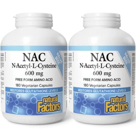 Natural Factors [2 for Deal] 내추럴 팩터스 N-아세틸-L-시스테인 600 mg 120+60 식물성 캡슐 | 매일 업데이트되는 특가 상품 | VITASHOP