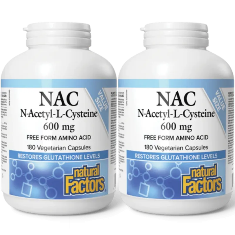 Natural Factors [2 for Deal] 내추럴 팩터스 N-아세틸-L-시스테인 600 mg 120+60 식물성 캡슐 | 매일 업데이트되는 특가 상품 | VITASHOP