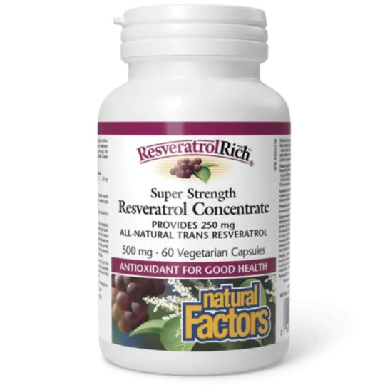 Natural Factors ResveratrolRich Super Strength Resveratrol Concentrate 500 mg, 60 Vegetarian Capsules | Unbeatable Prices, Daily