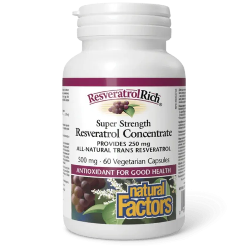 Natural Factors ResveratrolRich Super Strength Resveratrol Concentrate 500 mg, 60 Vegetarian Capsules | Unbeatable Prices, Daily