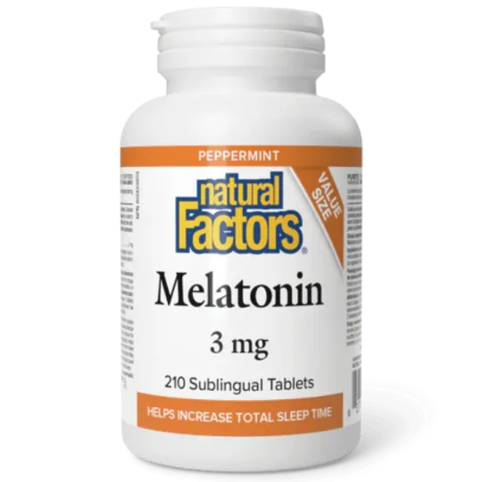 Natural Factors Melatonin 3 mg Peppermint, 210 Sublingual Tablets | Unbeatable Prices, Daily Deals | VITASHOP