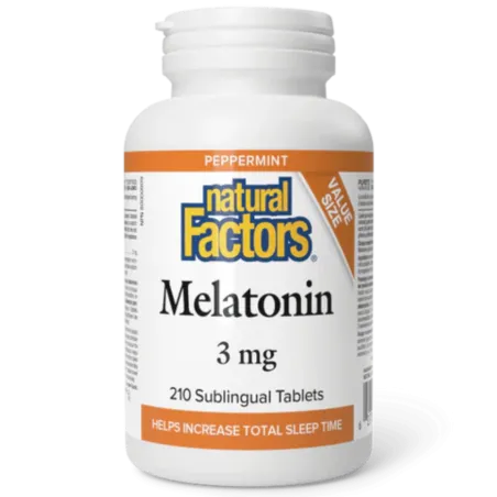 Natural Factors Melatonin 3 mg Peppermint, 210 Sublingual Tablets | Unbeatable Prices, Daily Deals | VITASHOP